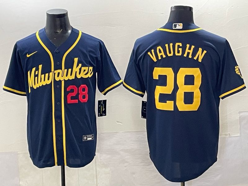 Men Milwaukee Brewers #28 Vaughn Drak Blue Nike MLB 2025 Jersey 05